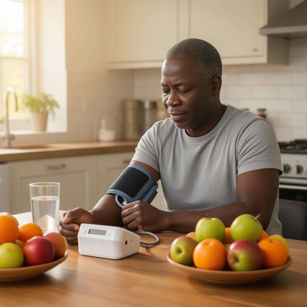 A man checking his blood pressure at home